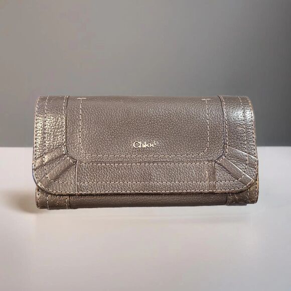 Chloe Handbags - Chloe [Authentic] Palati Pewter Grey Leather Fold Over Long Wallet, VGUC